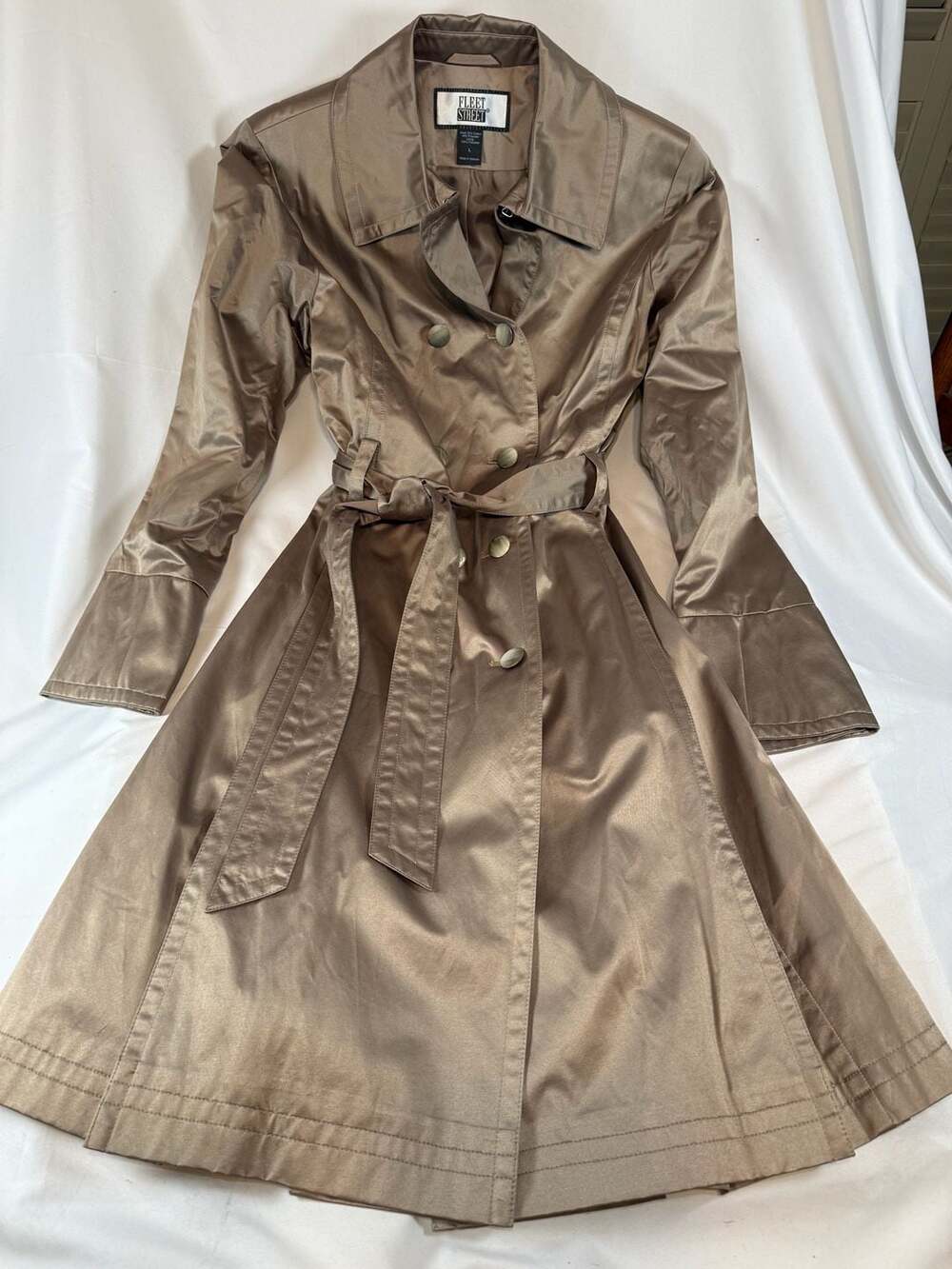 Fleet Street Trench Coat Size L Bronze Double Breasted Belted Quiet Luxury Old M